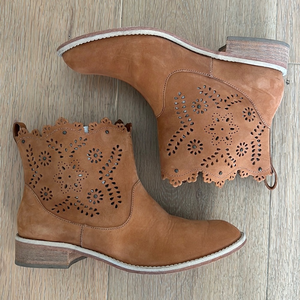 Anthropologie Brown Ankle Boots with Cutout Design
